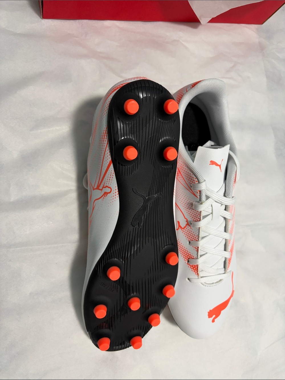 Puma Men’s White & Orange Athletic Soccer Shoes